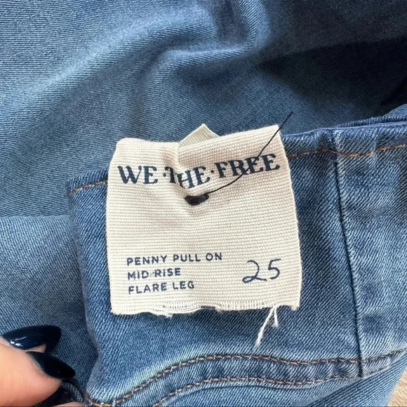 NWT Free People Penny Pull On Flare Jeans Stretch Mid Rise We The Free Blue - Picture 7 of 16